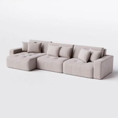 Imagem de Sofá Estocolmo Retrátil e Reclinável 2,96m em Linho Cinza Amarronzado 