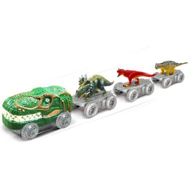 Imagem de Super Pista Carrinhos Dinossauros, Brinquedo Dinossauro Elétrico para Crianças (Trem de Dinossauro (3 peças))