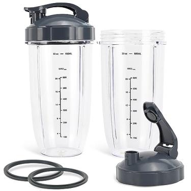 Imagem de Copos de reposição para liquidificador 947 ml para Nutribullet Pro série 900w e 600w, peças de reposição com tampa flip-top para viagem e anel de vedação de borracha (pacote com 2)
