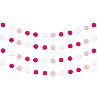 Imagem de Willbond 4 peças de bolas de feltro de lã guirlanda de 128 metros de comprimento, 128 bolas de feltro coloridas de Natal, pompom, guirlandas, faixa para pendurar, decoração de casa, para parede, lareira (cores românticas)