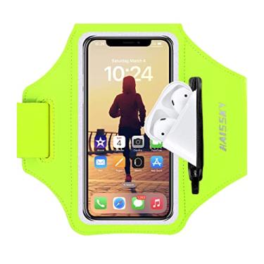 Imagem de Capa de braço HAISSKY com suporte para AirPods / Bolsa de chave para celular Capa de academia para iPhone 11 Pro Max/11 Pro/Xs Max/XR 8 7 6, Galaxy S10+/S10/S10e/S9+ com porta-chaves e compartimento para cartão de até 6,5", Verde