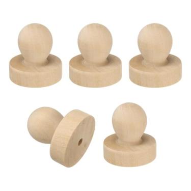 Imagem de PATIKIL Alça redonda de madeira de 38 mm, 5 peças de puxadores de madeira, suportes de carimbos, puxadores de gaveta para fazer selos, artesanato, scrapbooking, marrom