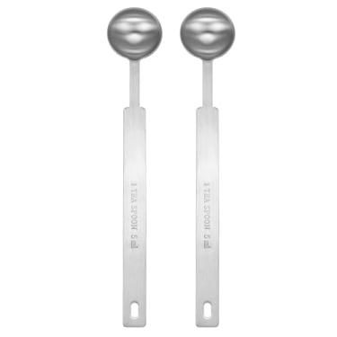 Imagem de HARFINGTON 2 colheres medidoras individuais, 1 colher de chá (1/3 colher de sopa, 5 ml) colher de chá/colher de sopa de aço inoxidável 430 única tigela quadrada pequena colher de medição de cabo longo