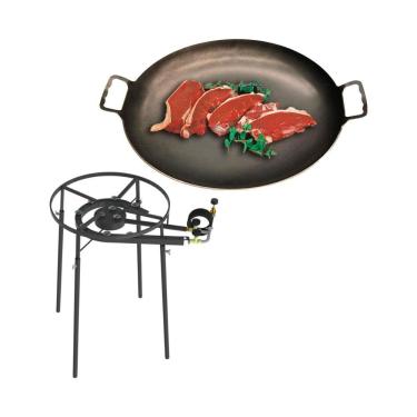 Imagem de Kit Camping 8 - Fogareiro Fogão F2b10p Redondo 40cm Duplo De Pé + Chapa Campeira 45cm - Progás