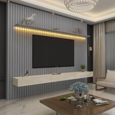 Imagem de Painel Ripado Tv Até 85 Polegadas Com Led 230cm Nobre Gelius Móveis Cinza/off White