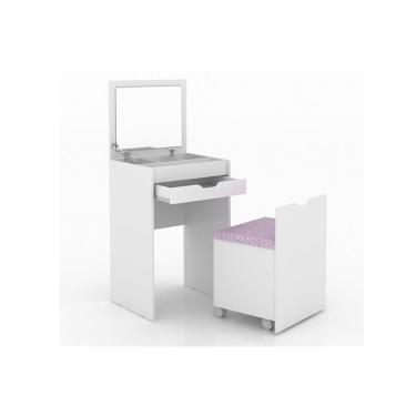 Imagem de Penteadeira Camarim Juvenil Pe-2007 1 Gaveta C/ Gaveta E Puff Branco - Tecno Mobili