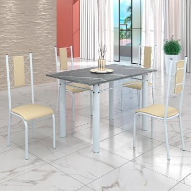 Imagem de Conjunto Sala De Jantar Mesa Tubo 120x75cm Tampo Pedra Granito Topázio C-4 Cadeiras Creme-branco
