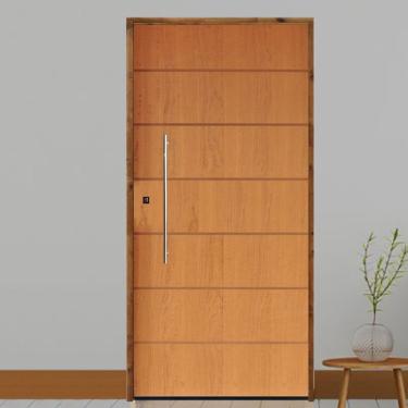 Imagem de Kit Porta De Madeira Pivotante 210X92Cm Batente 14Cm Fechadura 803 Rolete Externa 2 Imbuia