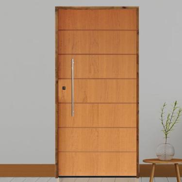 Imagem de Kit Porta De Madeira Pivotante 210X92Cm Batente 14Cm Fechadura 803 Rolete Externa 2 Imbuia