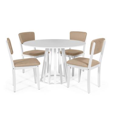 Imagem de Mesa De Jantar Redonda Gabi Branca Com 4 Cadeiras Estofadas Ella Branco/bege