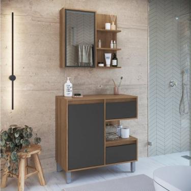 Imagem de Gabinete De Banheiro 80cm Paula Com Espelheira 01 Porta Sem Cuba Mel-grafite