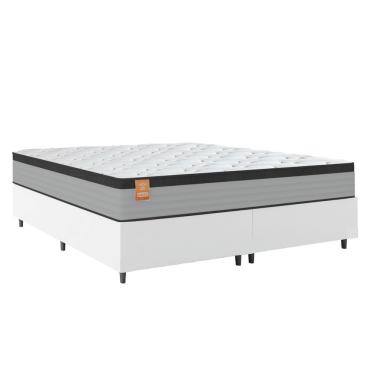 Imagem de Cama Box Colchão Casal Queen Molas Ensacadas Real 158x198x65cm Linho Branco / Preto Inducol Cinza