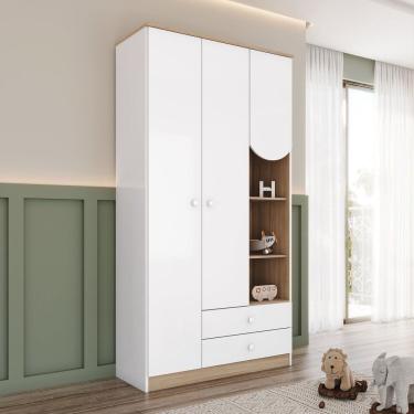 Imagem de Guarda Roupa Infantil Magia 3 Portas 2 Gavetas Com Nichos Decorativos Branco-jequitibá