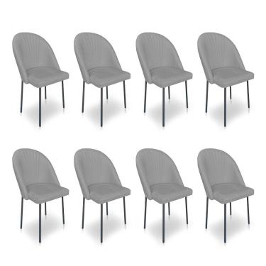 Imagem de Kit 8 Cadeiras Poltrona De Jantar Ariel Suede Grafite Pés De Ferro Preto - Pallazio
