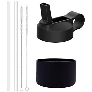 Imagem de The Mass Tampa de canudo e bota para garrafa de água Hydro Flask de boca larga e outras marcas (serve para boca larga de 340 a 590 ml, preta)