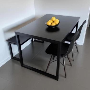 Imagem de Mesa de Jantar 80x80cm Estilo Industrial - Tampo de MDF Carvalho e Met