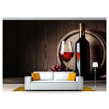 Imagem de Papel De Parede Barril Vinho Cacho De Uva 3D Al77 - Você Decora