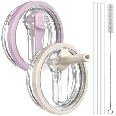 Imagem de ANTAND Tampa de copo de substituição de 1,134 g para acessórios Stanley Cup, canudo flip à prova de vazamento para tampas Stanley Quencher H2.0 Protour, pacote com 2 tampas à prova de vazamento (creme