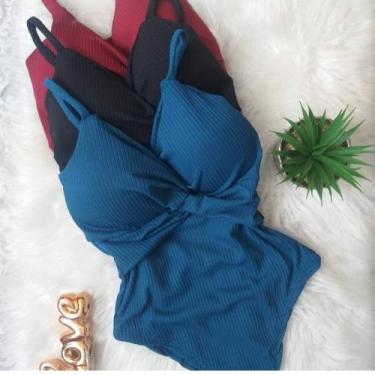 Imagem de Body feminino nozinho malha canelada com bojo alça fina - MODA FILO, P