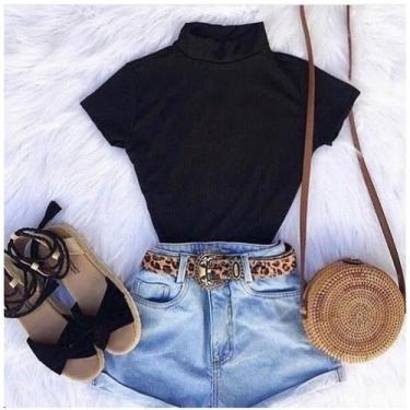 Imagem de Blusa feminina  gola alta malha canelada manga curta - Filó Modas, m, 