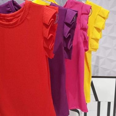 Imagem de Blusa feminina malha canelada com elastano manga babado - Filó Modas, 