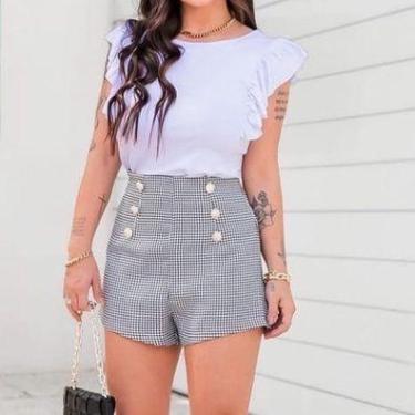 Imagem de Blusa manga curta babado viscolaycra feminina - Filó Modas, P, Preto