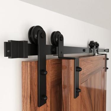 Imagem de WINSOON Kit de ferragens de porta de celeiro deslizante de 2,5 m para portas duplas, teto baixo, montagem fácil, resistente, deslize silenciosamente e suavemente