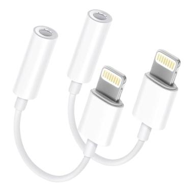 Imagem de [Certificação Apple MFi] Pacote com 2 adaptadores de fone de ouvido para iPhone Lightning para adaptador de áudio auxiliar de fone de ouvido de 3,5 mm para iPhone Dongle Cable compatível com iPhone 14 13 12 11 Xs MAX XR X 8 7 iPad iPod