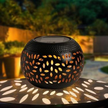 Imagem de FENGLIUCHEN Lanternas De Mesa Solares À Prova D'Água Para Áreas Externas - 1 Pacote Com Lâmpada Led Preta Metal Mesa, Lanterna Decorativa Elétrica Interna, Quarto, Pátio, Jardim, Caminho, Quintal (1
