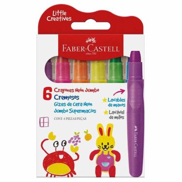 Imagem de Giz de cera jumbo neon 224007 com 6 cores Faber-Castell
