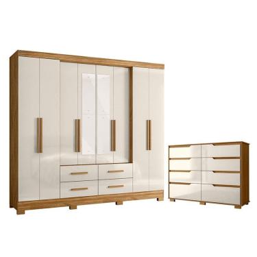 Imagem de Guarda Roupa Casal San Lorenzo com Espelho e Cômoda Georgia Freijó Off White - Moval