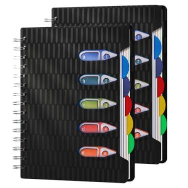 Imagem de CAGIE Caderno de 5 assuntos com divisórias, pacote com 2, caderno espiral de 240 páginas, 13 x 18 cm, caderno espiral pequeno, pautado para faculdade, caderno pautado de 100 g/m² com abas para