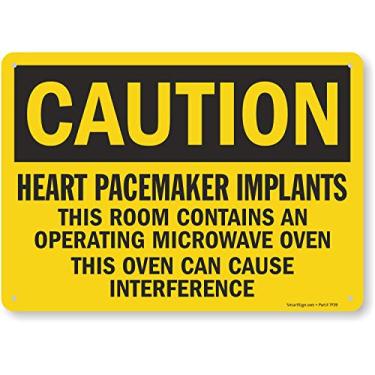 Imagem de SmartSign 25,4 x 35,5 cm "Caution - Implantes de marca-passo cardíaco, esta sala contém um forno de micro-ondas em operação", placa OSHA, impressa digitalmente, plástico HDPE de 55 mm, preto e amarelo