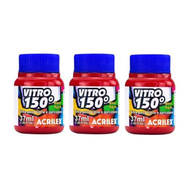 Imagem de Kit Com 3 Tintas Acrilex para Vidro 37ml - Vitro 150 Escolha Sua Cor à Base de Água, Cerâmica e Porcelana Durabilidade e Acabamento Impecável em Projetos de Pintura em Vidro, Porcelana, Cerâmica e Faiança. (Vermelho Escarlate 508)