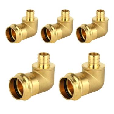 Imagem de Cotovelo de encaixe de prensa de latão HeSun com 5 unidades, 2,5 cm PRESS X 3/10.2 cm PEX F1807 Cotovelo de crimpagem, latão LF