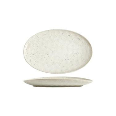 Imagem de Prato de sashimi oval de cerâmica estilo japonês, prato de churrasco oval doméstico - branco gergelim brilhante de 35,56 cm