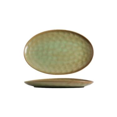 Imagem de Prato de sashimi oval de cerâmica japonesa, prato de churrasco oval doméstico - 35,56 cm, verde fruta