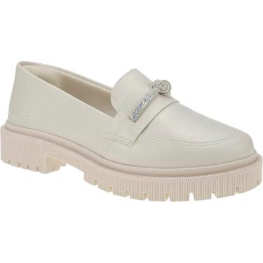 Imagem de Mocassim Tratorado Feminino Bico Redondo com Enfeite Corrente ABS 026-010 (Off White, BR, Adulto, Numérico, 40)