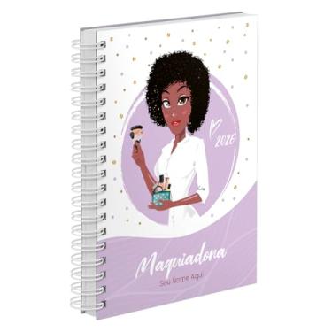 Imagem de Agenda Comercial 2026 Personalizada Capa Dura Maquiadora Cabelo Crespo Cores (Lilás)