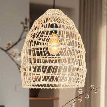 Imagem de 4 Pendente Rattan Em Fibra Natural Boho Varanda Cesto E27 Fib02 - Acen