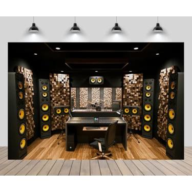 Imagem de CHNYWORK Cenário de estúdio de gravação de 2,1 x 1,5 m, misturador de som profissional, equipamento de fonte de som, dispositivo de audição, mesa de operação, fundo, cantor, produtor musical