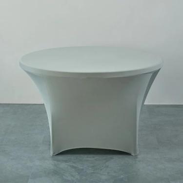 Imagem de Toalha de mesa redonda elástica para hotel, capa de mesa para banquete de cor pura, protetor de balcão de bar, saia de mesa decorativa para casa, cinza claro, R 120 cm x A 75 cm (redonda de 4 pés)