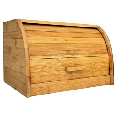 Imagem de Porta Pão com Tampa Retrátil Basculante em Bambu - Caixa Ideal para Armazenar Pães e Bolachas