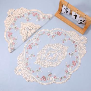 Imagem de Pacote com 2 toalhas de renda para mesas de crochê retrô francesas feitas à mão com florete na moda bordada, jogo americano de renda, tapetes para copos de lugar, tapete de vaso para decoração de