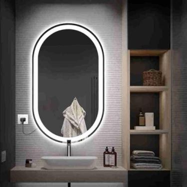 Imagem de Espelho Oval 110x80 Cm Borda Infinita Jateado Com Led Luxo(Frio-Vertical)