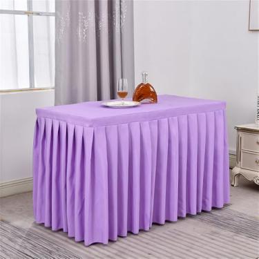 Imagem de Saia de mesa de poliéster branca, toalha de mesa para sala de reunião, toalha de mesa retangular plissada para decoração de eventos, banquetes, festas de casamento, roxa, 2,4 m (96 x 76 x 76 cm)
