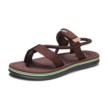 Imagem de Sandália de correção ortopédica masculina, pés casuais de couro, sandálias planas, chinelos, sintomas de joanete de dia e noite ajustáveis, para separador de dedo do pé de talas de joanete(Brown,39 EU