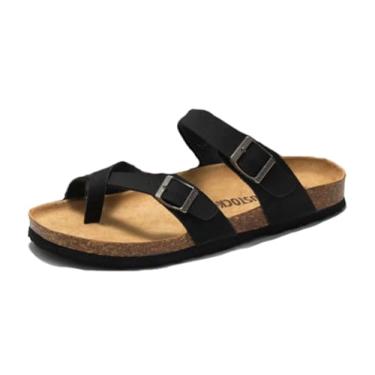 Imagem de Chinelos Ortopédicos Confortáveis ​​com Biqueira Aberta, Sandálias Cortiça Respiráveis ​​homem E Sem Atacadores Para Correção De Joanete Com Tira Fivela De Metal Ajustável, Para Papá(B black,38 EU)