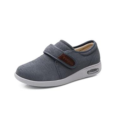 Imagem de Sapatos masculinos para diabéticos com fecho ajustável de largura larga Tênis leves e confortáveis para caminhada quente para artrite, edema, fascite, pés inchados(Gray,48 EU)