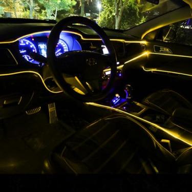 Imagem de QAUBEN Cabo de fibra óptica para iluminação ambiente automotiva USB, 8 cores, música, som ativo com controle remoto RF, kit de iluminação decorativa para carro, DC 12V, 1W, 3m
